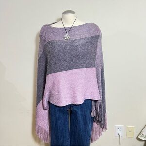 Lavender Purple & grey knit poncho shawls with fringe